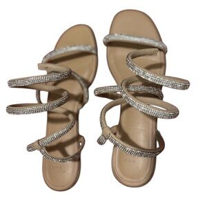 Gladiator light tan size 10 wrap around ankle flats embellished with Rhinestones